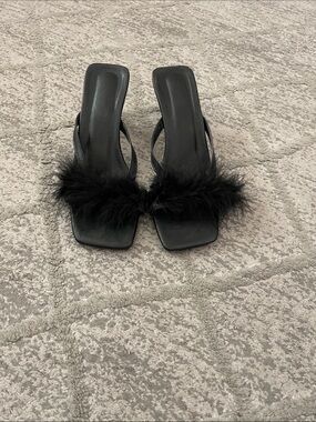 Black Feather Slide Sandals for Women